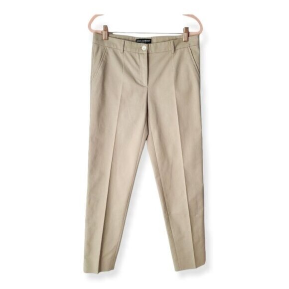 Dolce & Gabbana Beige Skinny Front Pleat Pants - Picture 1 of 6